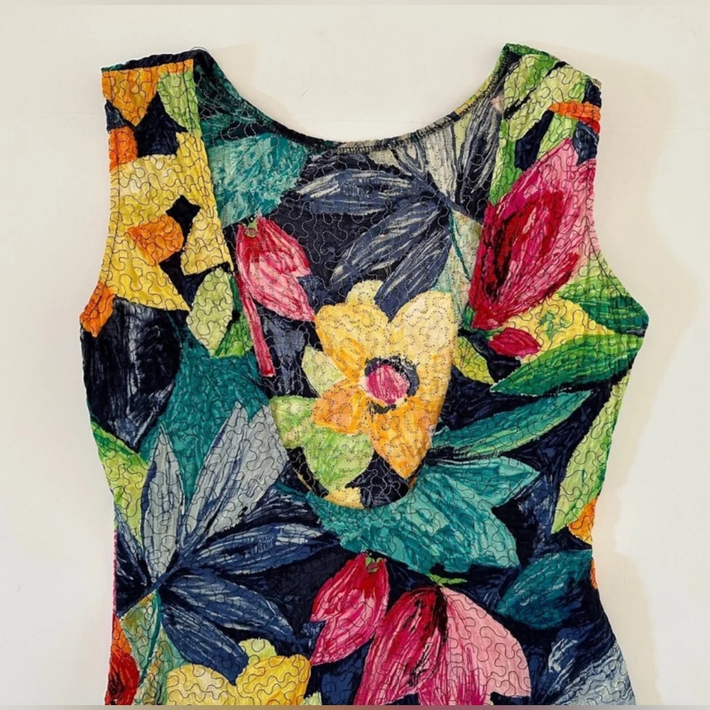 Vintage Cathy Hardwick Colorful Tripical 80s Novelty Print Sleeveless size 6 - Picture 8 of 11